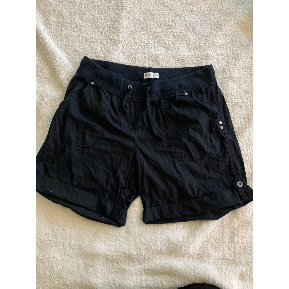 Dash Womens Black Cotton Blend Drawstring Elastic Waist Cuffed Shorts Size M